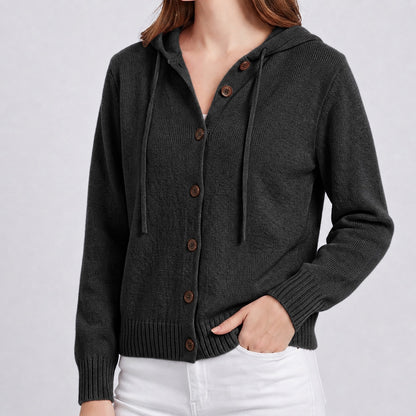 Women's Hooded Knitted Cardigan Button Front Casual Autumn Jumper