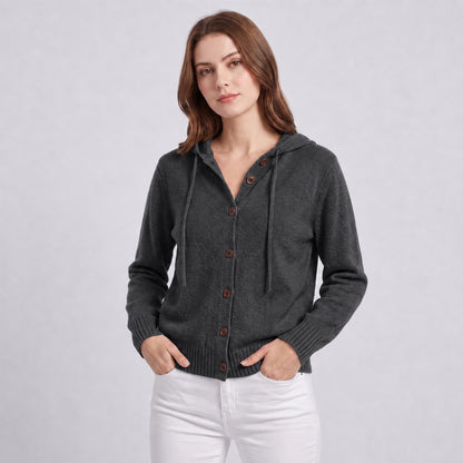 Women's Hooded Knitted Cardigan Button Front Casual Autumn Jumper
