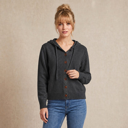 Women's Hooded Knitted Cardigan Button Front Casual Autumn Jumper