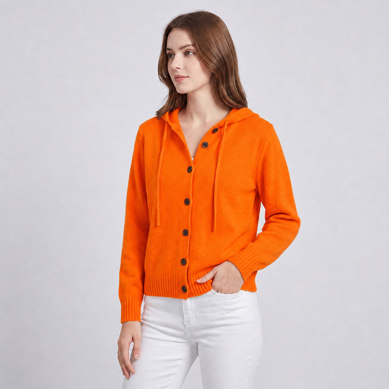 Women's Hooded Knitted Cardigan Button Front Casual Autumn Jumper