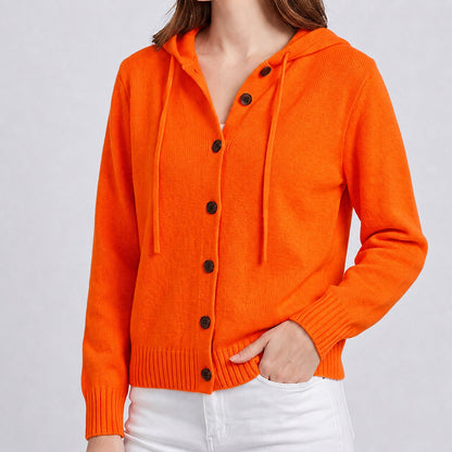 Women's Hooded Knitted Cardigan Button Front Casual Autumn Jumper