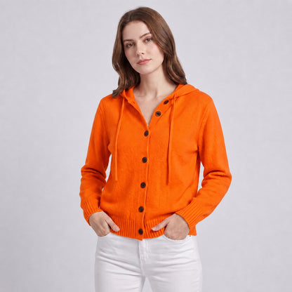 Women's Hooded Knitted Cardigan Button Front Casual Autumn Jumper