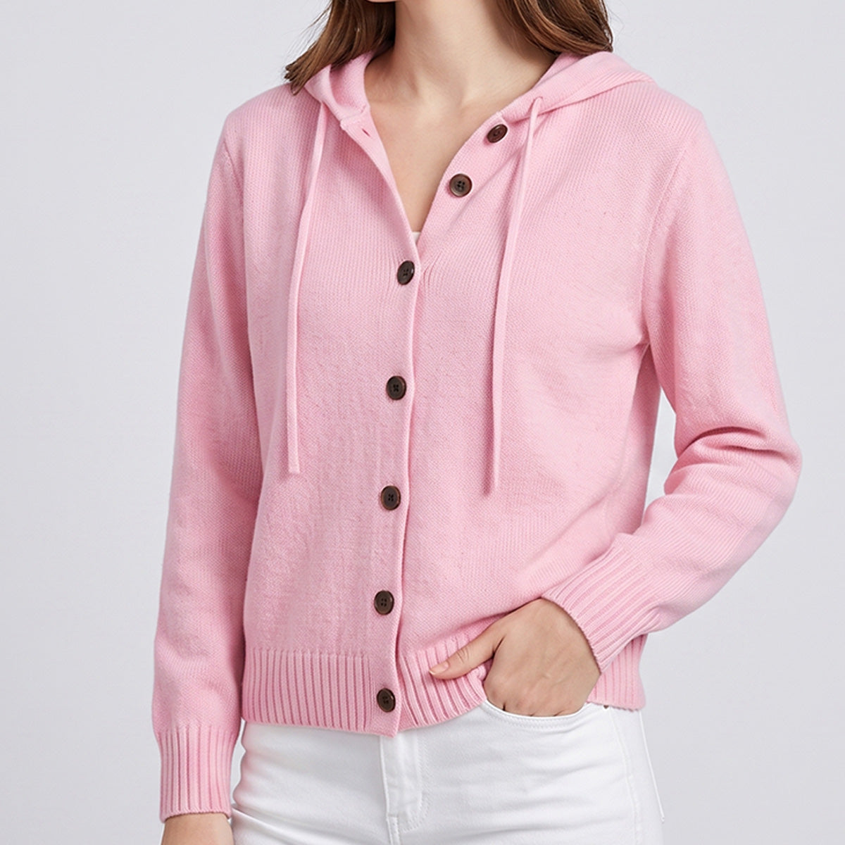 Women's Hooded Knitted Cardigan Button Front Casual Autumn Jumper