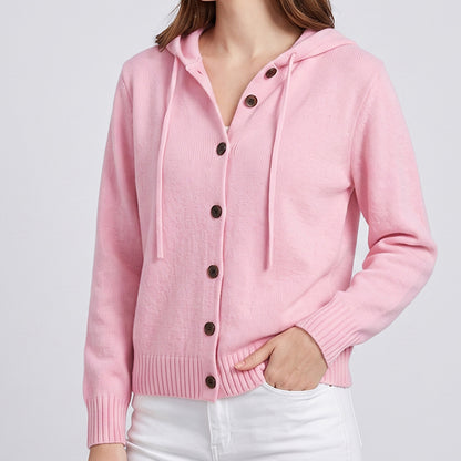 Women's Hooded Knitted Cardigan Button Front Casual Autumn Jumper