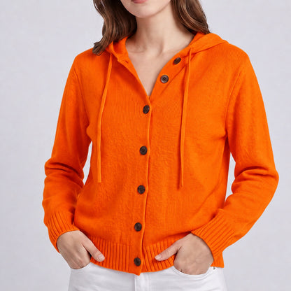 Women's Hooded Knitted Cardigan Button Front Casual Autumn Jumper