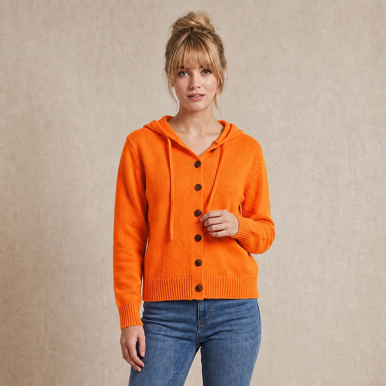 Women's Hooded Knitted Cardigan Button Front Casual Autumn Jumper