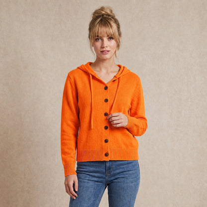 Women's Hooded Knitted Cardigan Button Front Casual Autumn Jumper