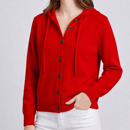 Women's Hooded Knitted Cardigan Button Front Casual Autumn Jumper