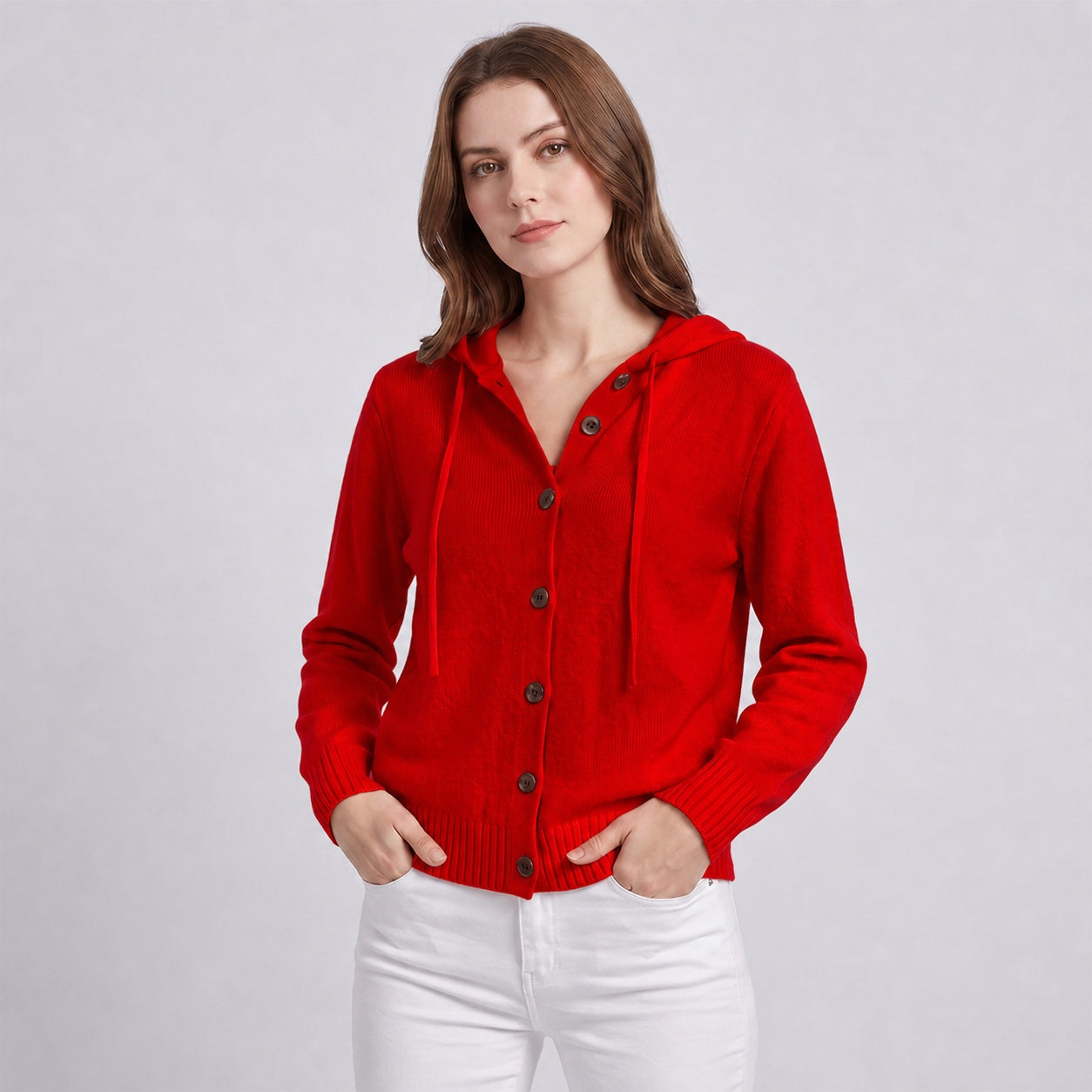 Women's Hooded Knitted Cardigan Button Front Casual Autumn Jumper
