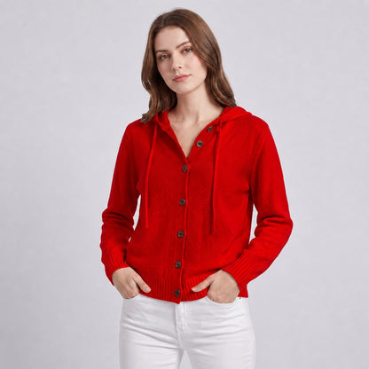 Women's Hooded Knitted Cardigan Button Front Casual Autumn Jumper