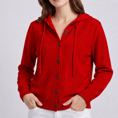 Women's Hooded Knitted Cardigan Button Front Casual Autumn Jumper