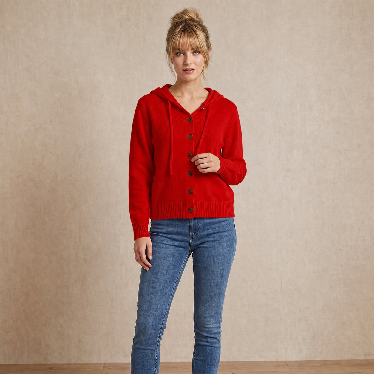 Women's Hooded Knitted Cardigan Button Front Casual Autumn Jumper