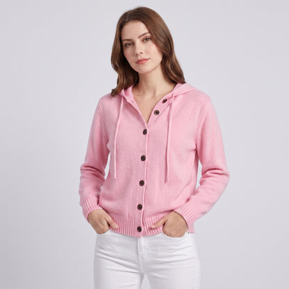 Women's Hooded Knitted Cardigan Button Front Casual Autumn Jumper