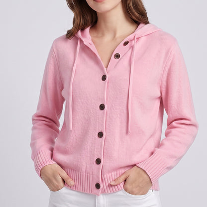 Women's Hooded Knitted Cardigan Button Front Casual Autumn Jumper