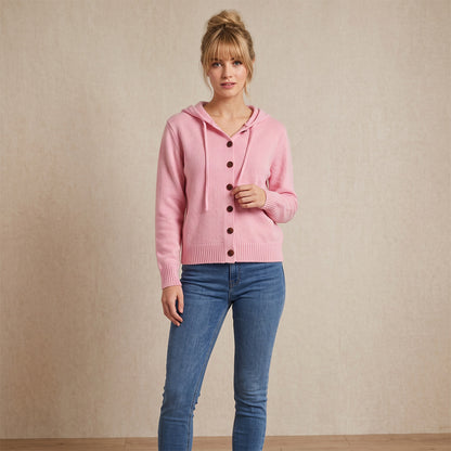 Women's Hooded Knitted Cardigan Button Front Casual Autumn Jumper