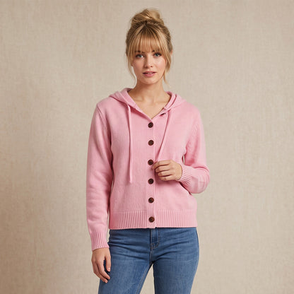 Women's Hooded Knitted Cardigan Button Front Casual Autumn Jumper