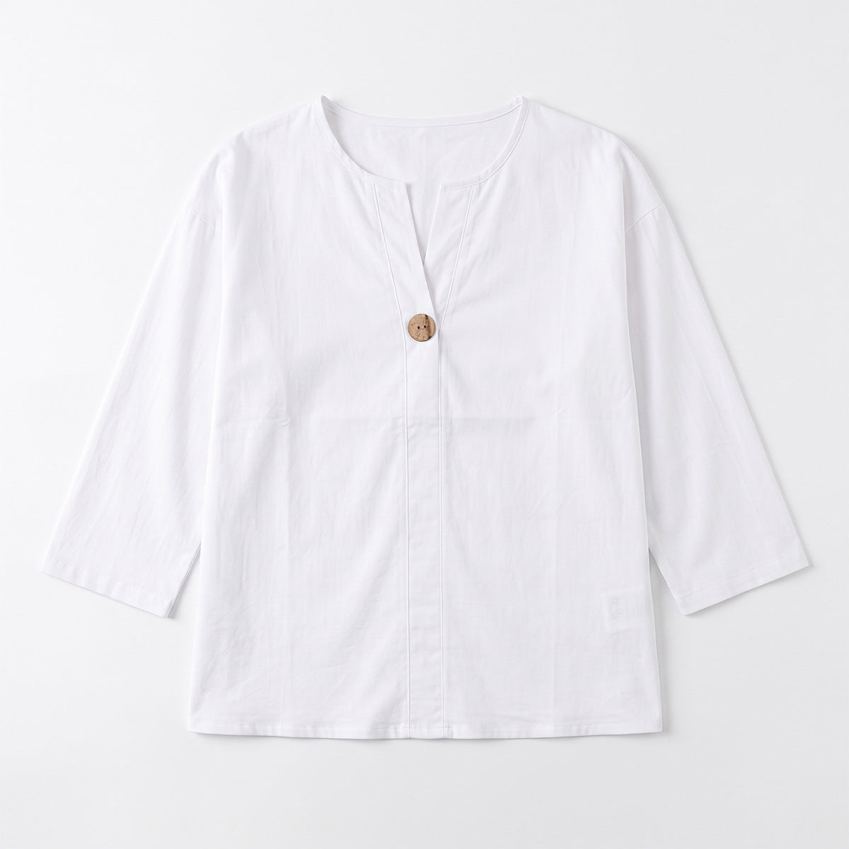 Women's Linen-Look V-Neck Blouse Long-Sleeve Button Casual Shirt Everyday