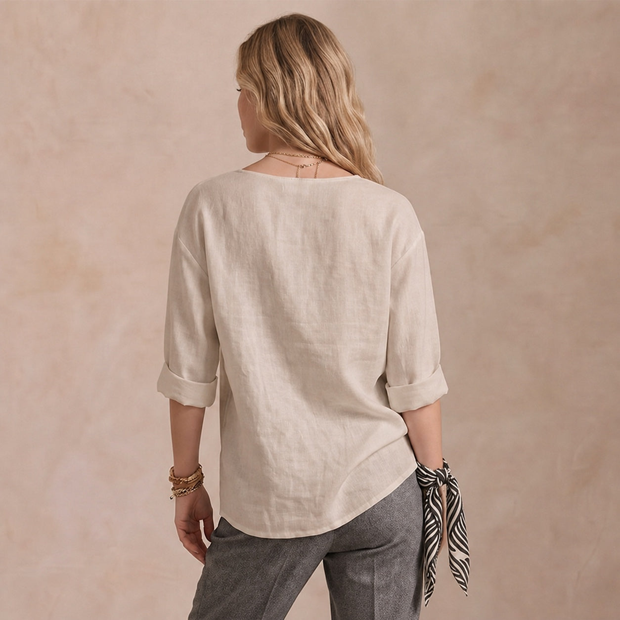 Women's Linen-Look V-Neck Blouse Long-Sleeve Button Casual Shirt Everyday