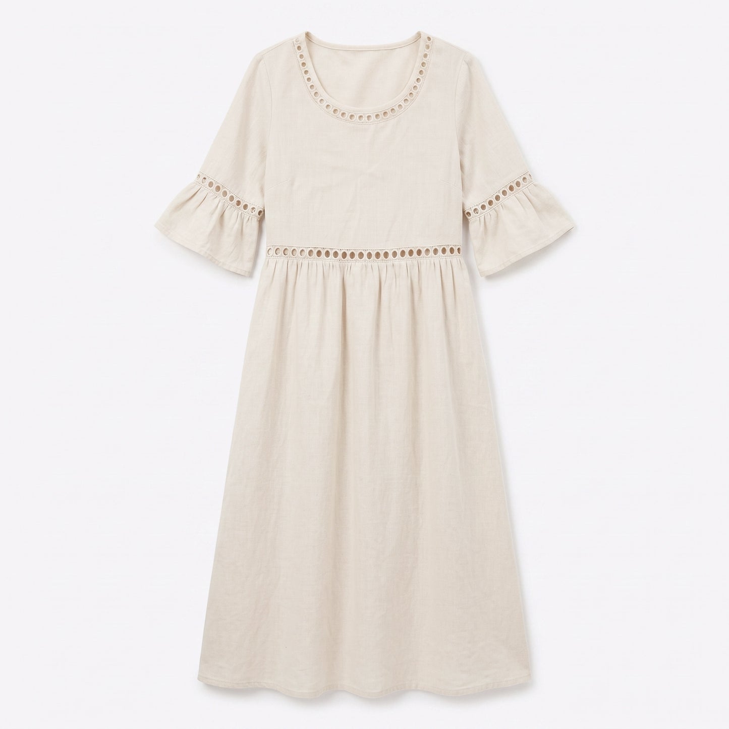 Auldweave Women's Linen Look Summer Midi Dress Hollow Out Boho