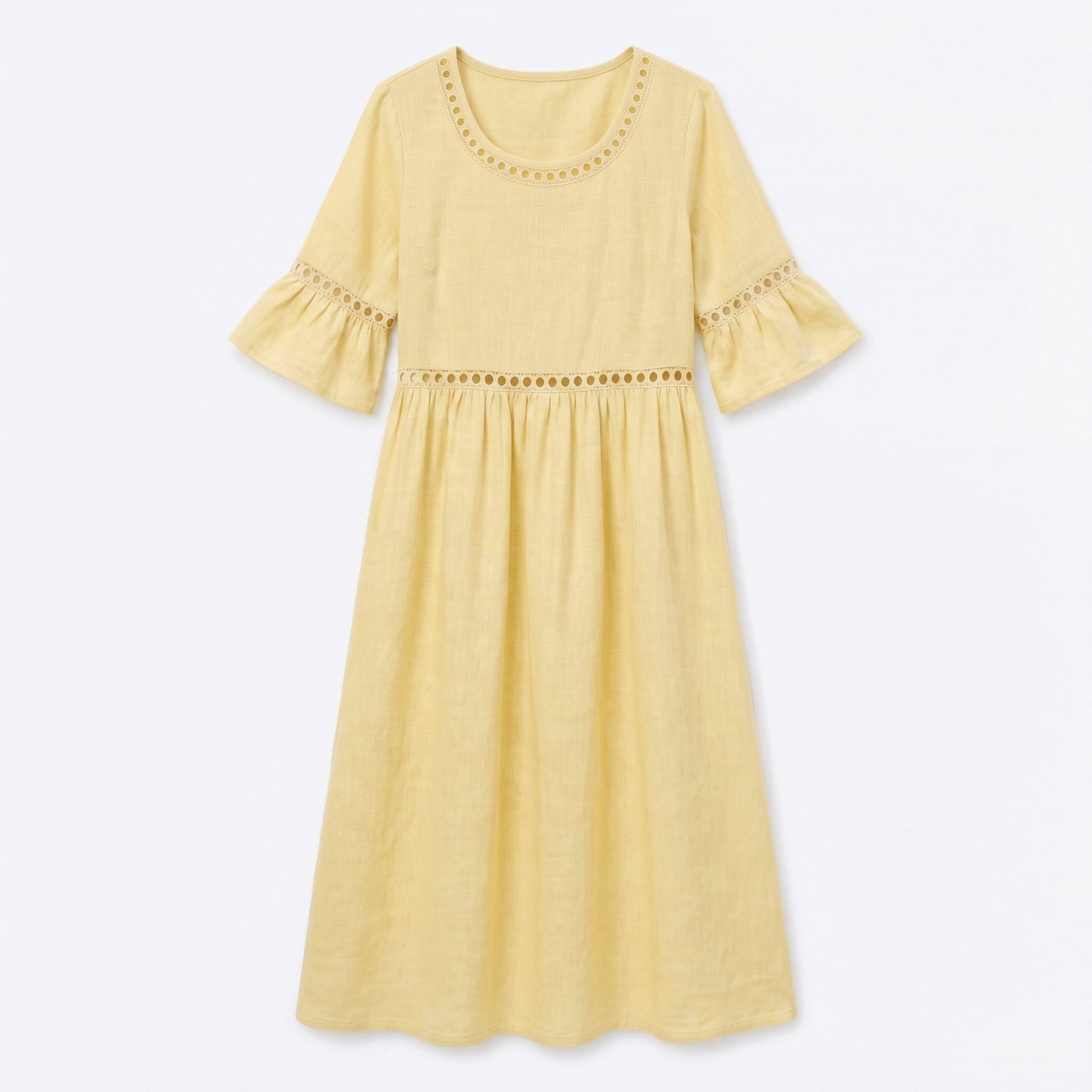 Auldweave Women's Linen Look Summer Midi Dress Hollow Out Boho