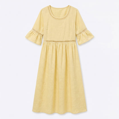 Auldweave Women's Linen Look Summer Midi Dress Hollow Out Boho