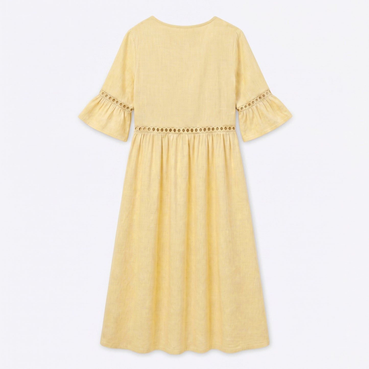 Auldweave Women's Linen Look Summer Midi Dress Hollow Out Boho