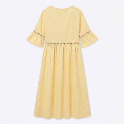 Auldweave Women's Linen Look Summer Midi Dress Hollow Out Boho