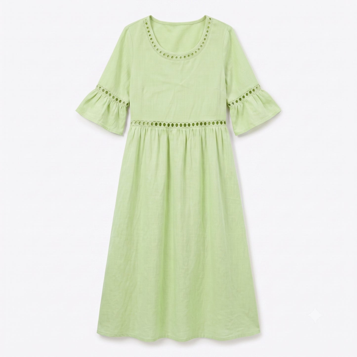 Auldweave Women's Linen Look Summer Midi Dress Hollow Out Boho
