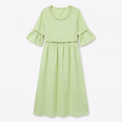 Auldweave Women's Linen Look Summer Midi Dress Hollow Out Boho