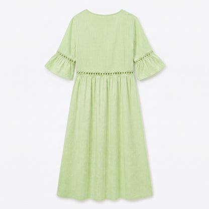 Auldweave Women's Linen Look Summer Midi Dress Hollow Out Boho