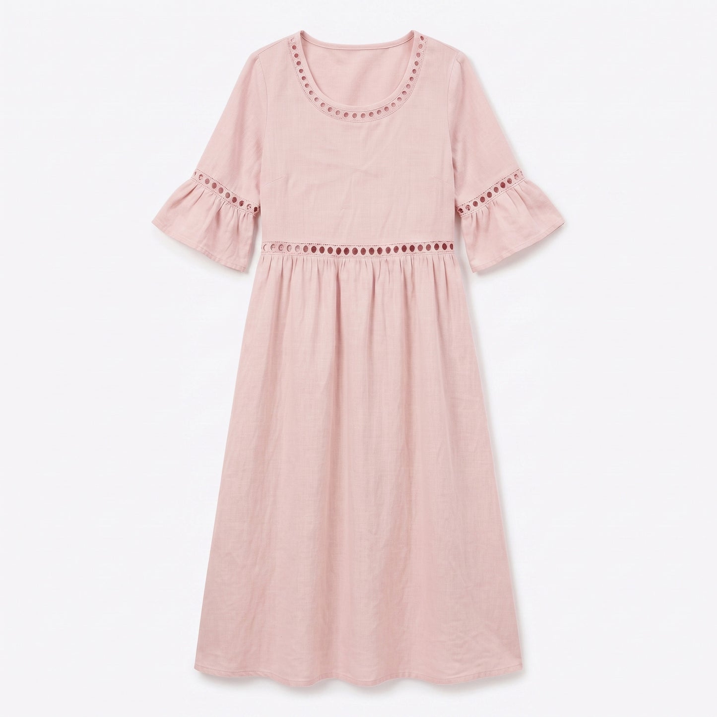 Auldweave Women's Linen Look Summer Midi Dress Hollow Out Boho