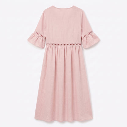 Auldweave Women's Linen Look Summer Midi Dress Hollow Out Boho