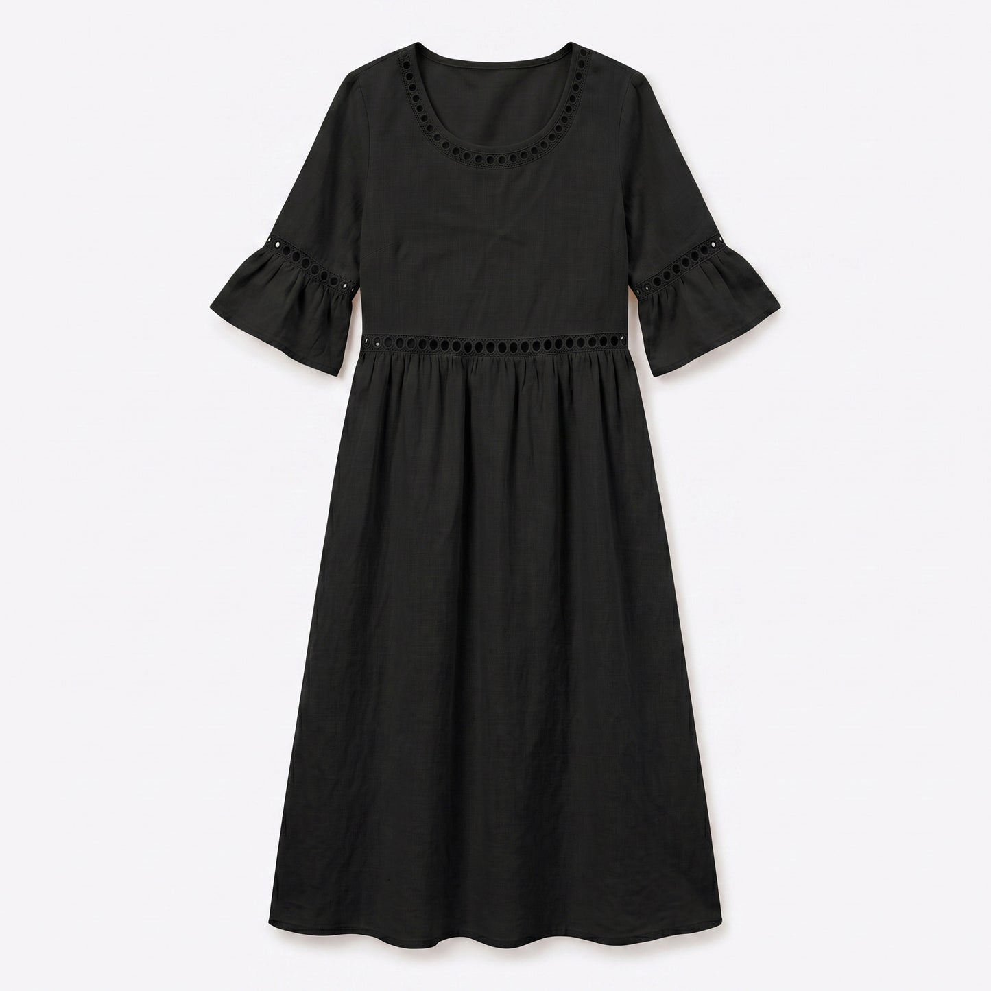 Auldweave Women's Linen Look Summer Midi Dress Hollow Out Boho