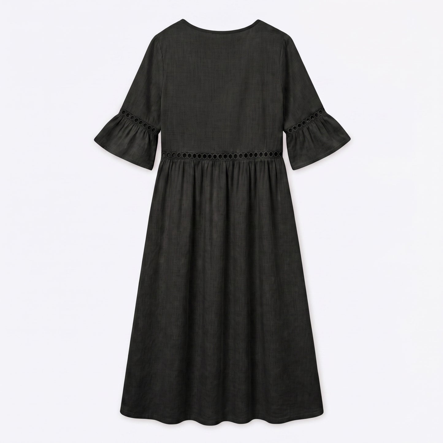 Auldweave Women's Linen Look Summer Midi Dress Hollow Out Boho