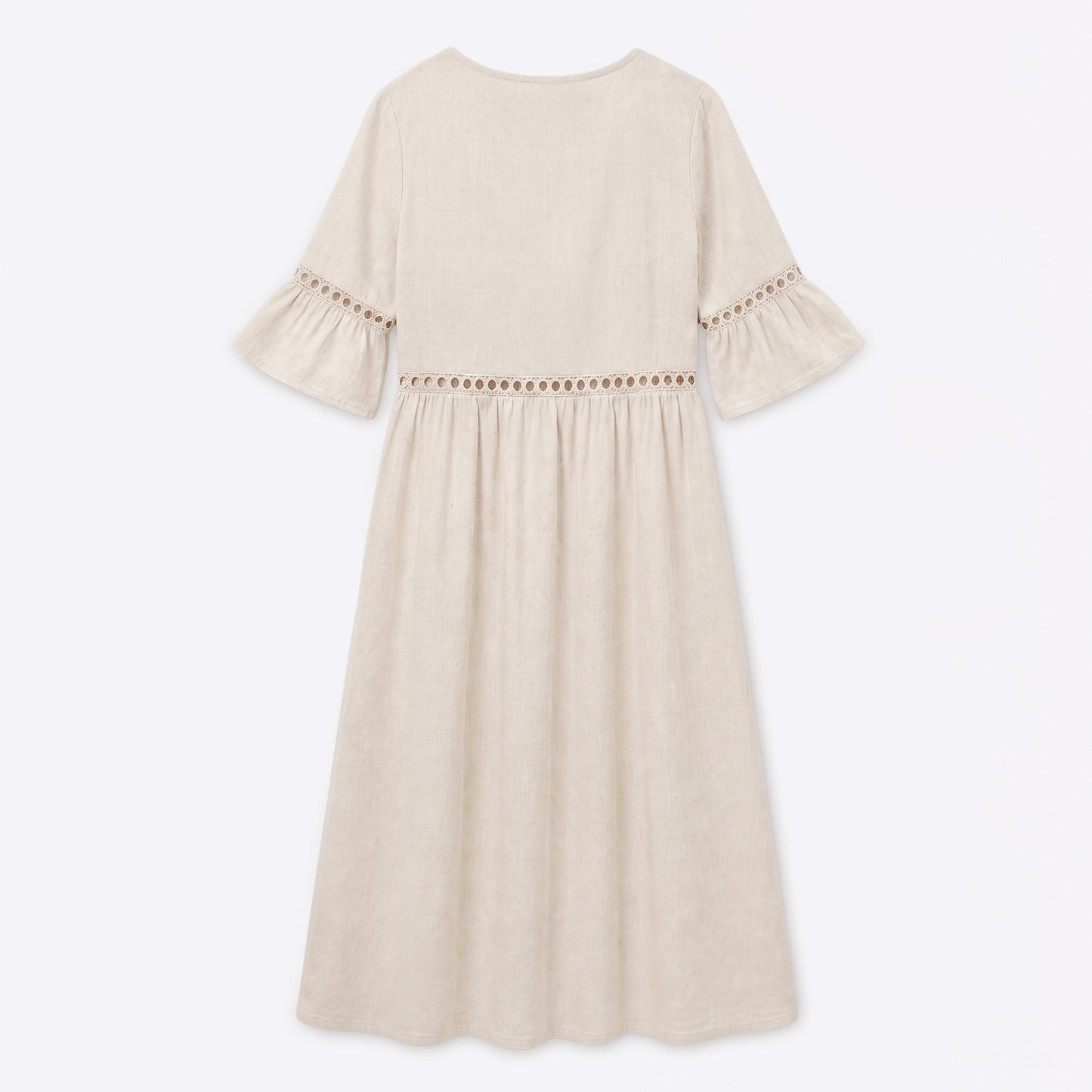 Auldweave Women's Linen Look Summer Midi Dress Hollow Out Boho