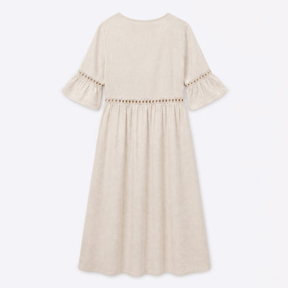 Auldweave Women's Linen Look Summer Midi Dress Hollow Out Boho