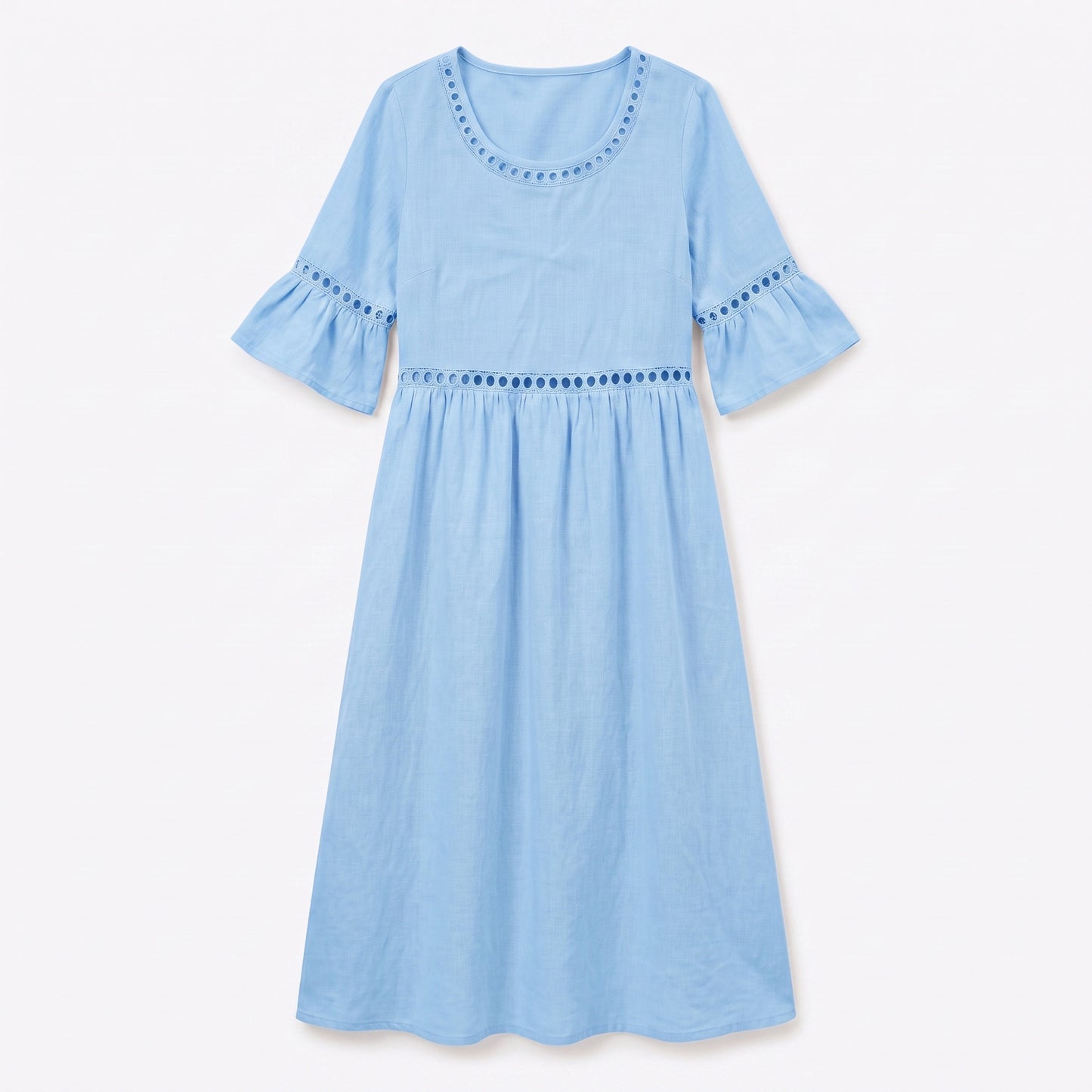 Auldweave Women's Linen Look Summer Midi Dress Hollow Out Boho