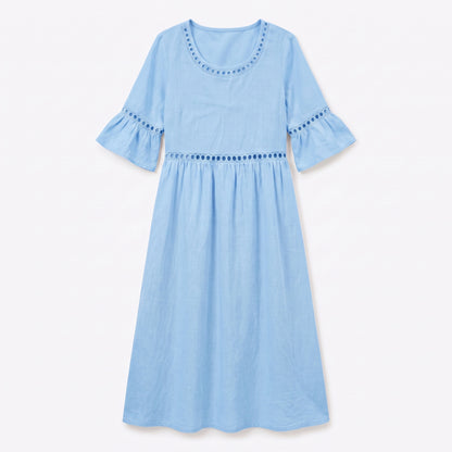 Auldweave Women's Linen Look Summer Midi Dress Hollow Out Boho
