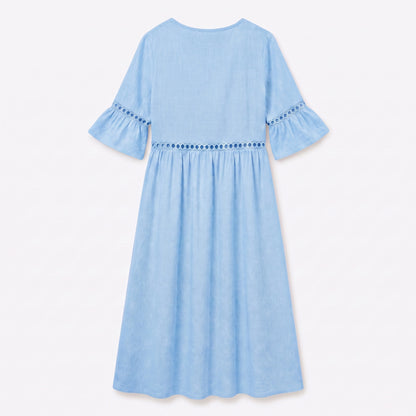 Auldweave Women's Linen Look Summer Midi Dress Hollow Out Boho
