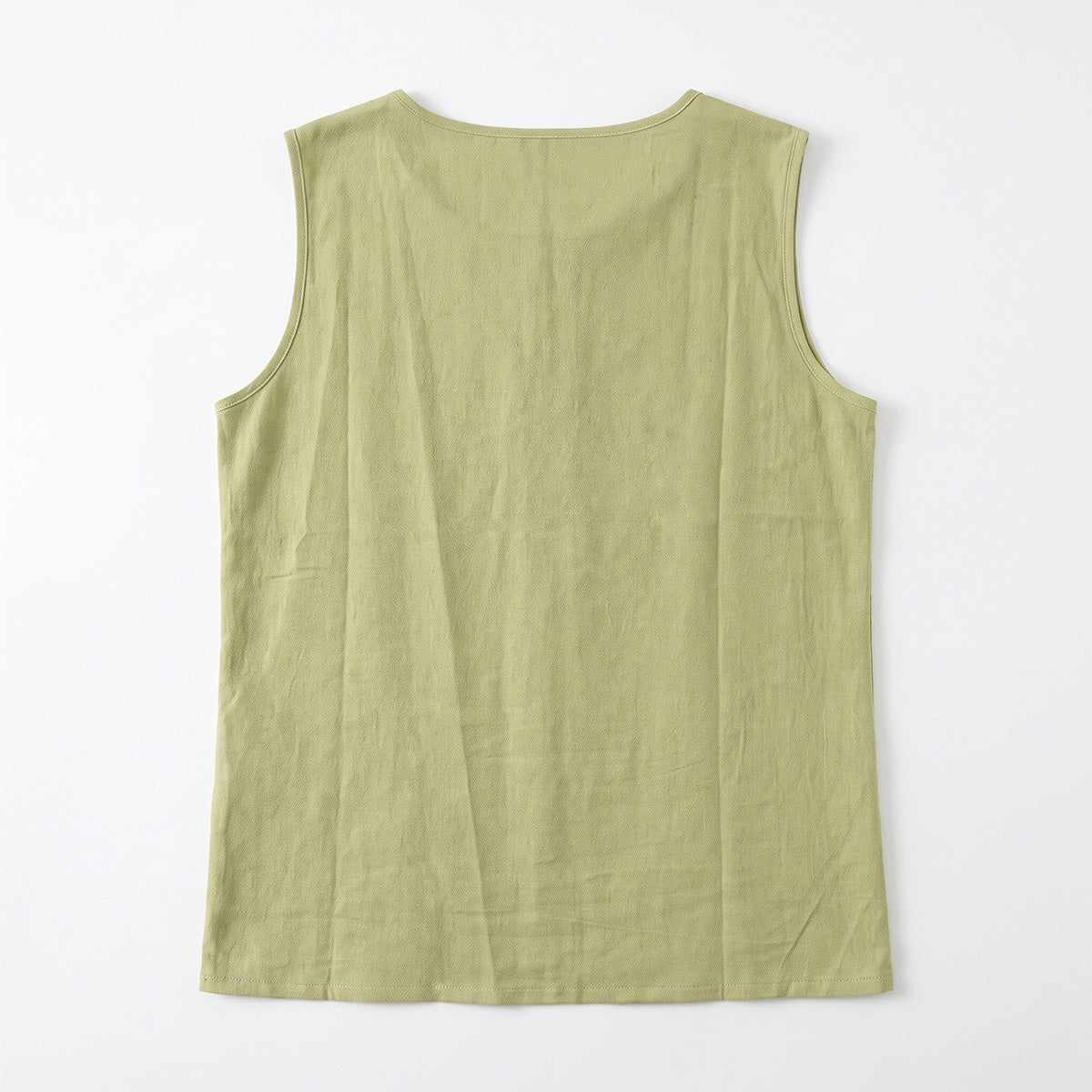 Women's Linen Look Crew Neck Tank Top - Sleeveless Summer Tops Side Button Detail Loose Casual Vest
