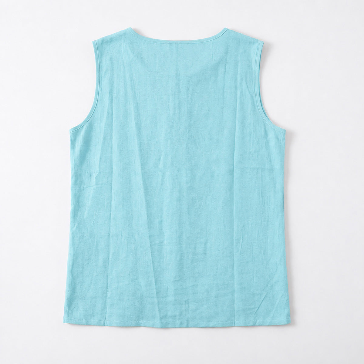 Women's Linen Look Crew Neck Tank Top - Sleeveless Summer Tops Side Button Detail Loose Casual Vest