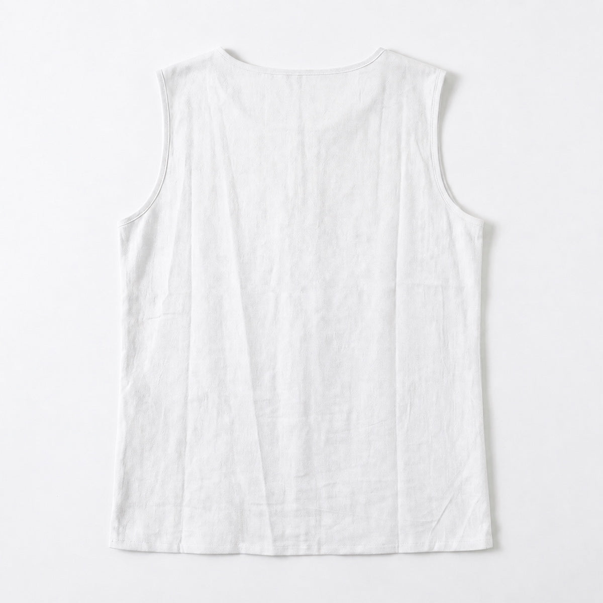 Women's Linen Look Crew Neck Tank Top - Sleeveless Summer Tops Side Button Detail Loose Casual Vest