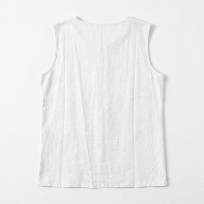 Women's Linen Look Crew Neck Tank Top - Sleeveless Summer Tops Side Button Detail Loose Casual Vest