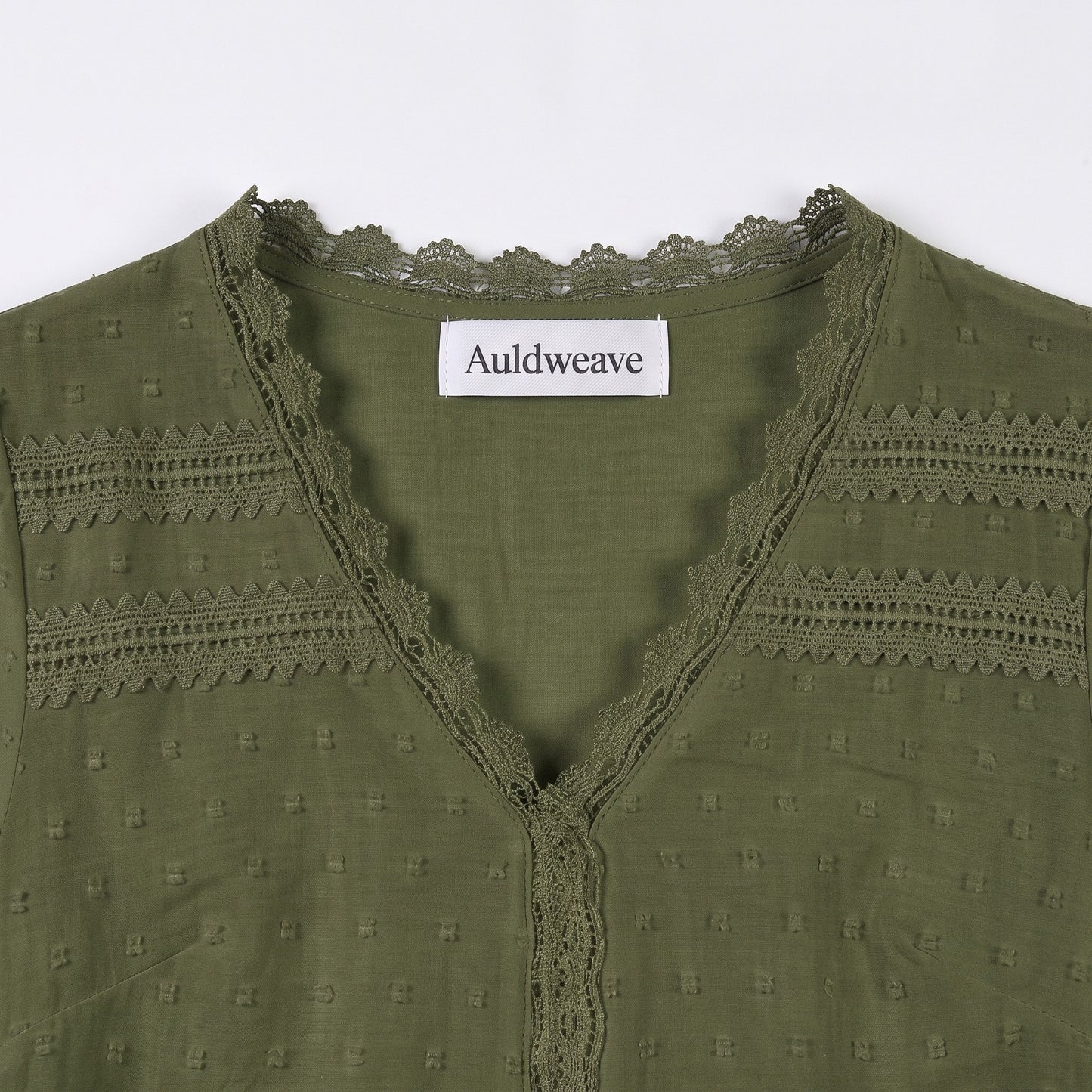 Auldweave Women's Swiss Dot Blouse Short Sleeve Lace Trim V Neck Top