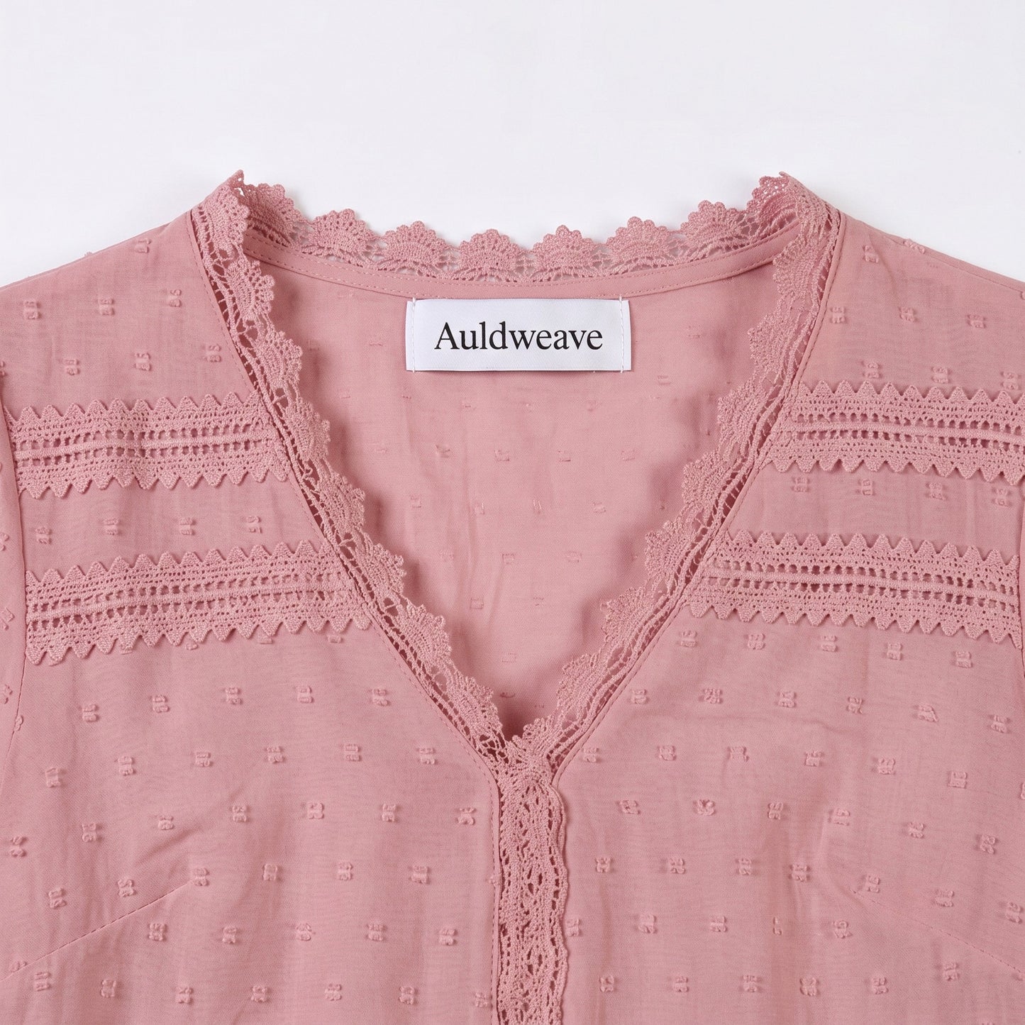 Auldweave Women's Swiss Dot Blouse Short Sleeve Lace Trim V Neck Top