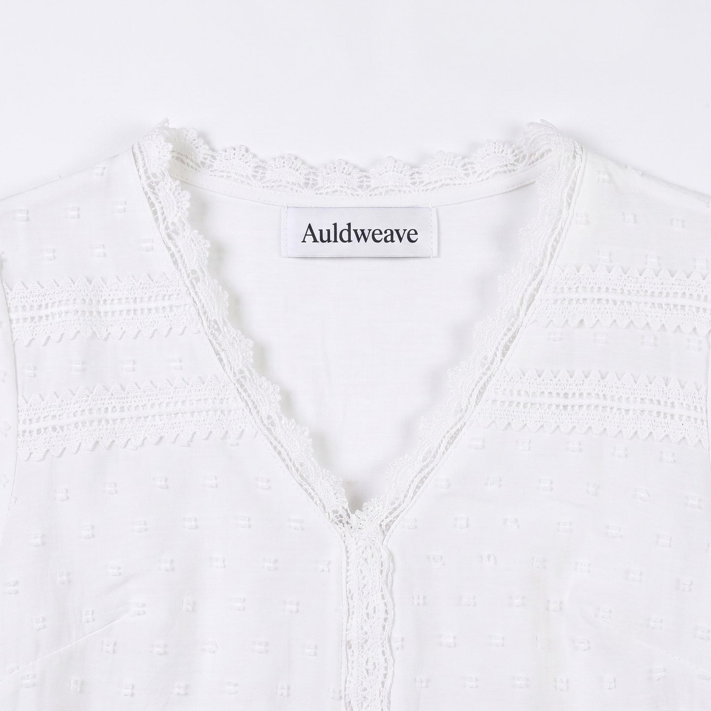 Auldweave Women's Swiss Dot Blouse Short Sleeve Lace Trim V Neck Top