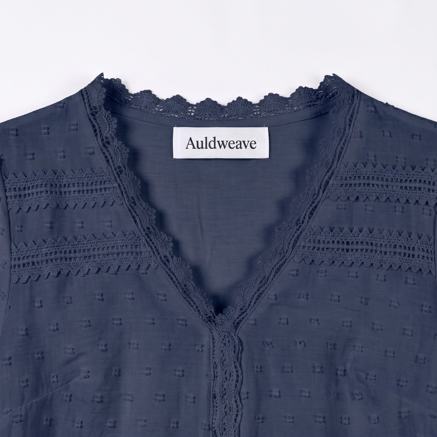 Auldweave Women's Swiss Dot Blouse Short Sleeve Lace Trim V Neck Top