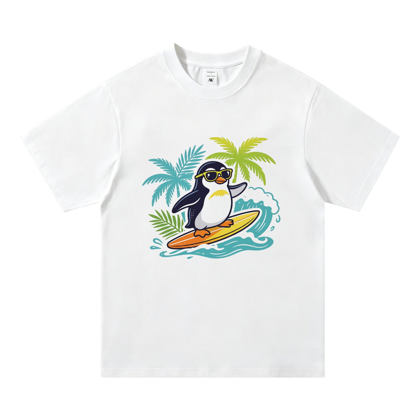 Auldweave Women's Surf Penguin Graphic Crew Neck Tee