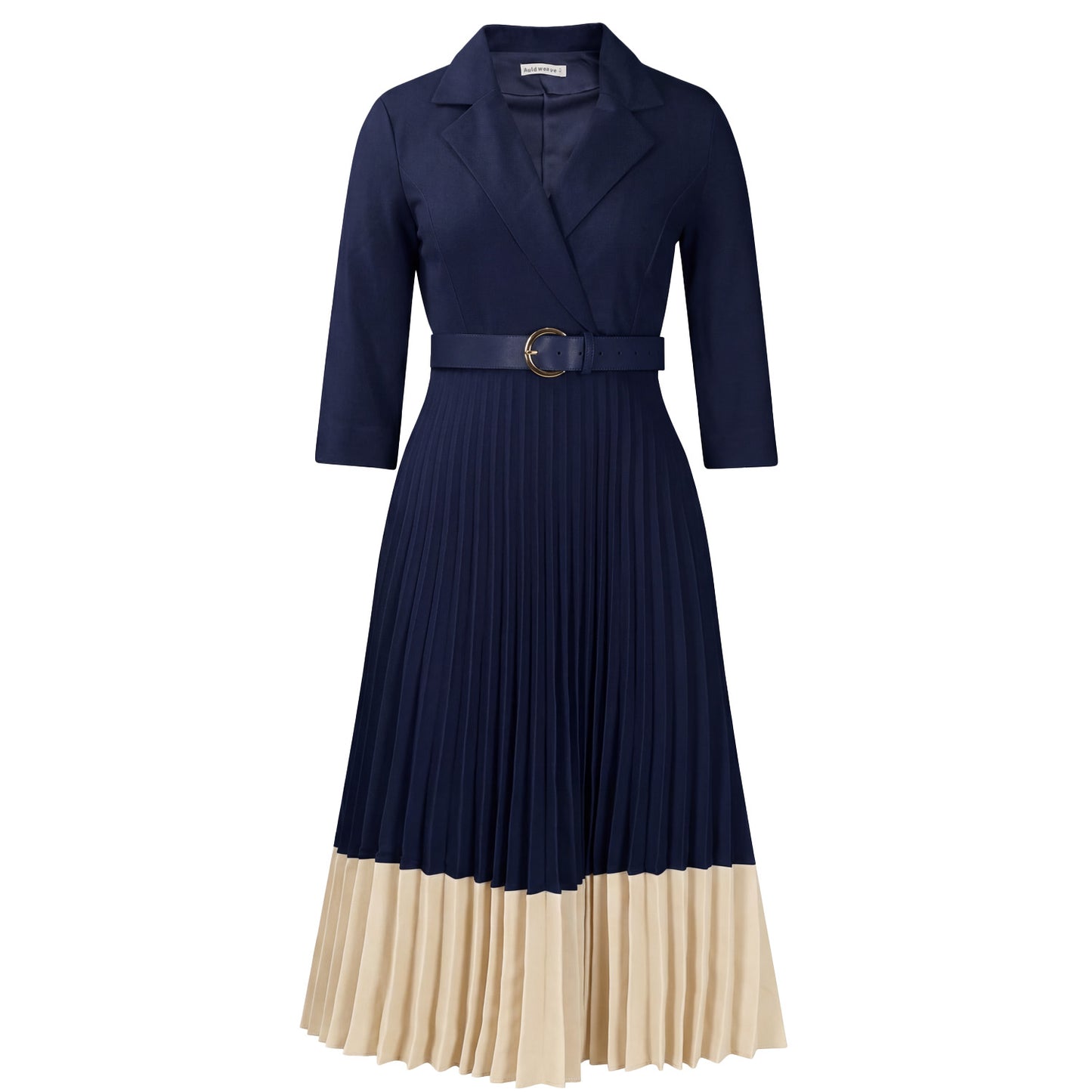 Belted Two-Tone Midi Dress