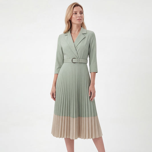 Belted Two-Tone Midi Dress